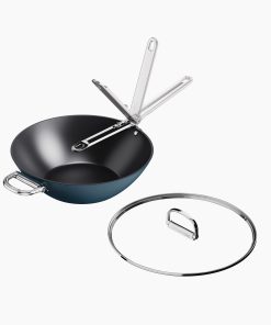 Space Folding Handle Ceramic Non-stick 12.5 Blue Wok & Lid
