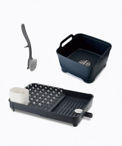3-piece Gray Drainer. Washing-up Bowl & Brush Set