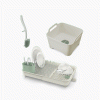3-piece Stone Green Drainer. Washing-up Bowl & Brush Set