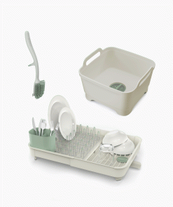 3-piece Stone Green Drainer. Washing-up Bowl & Brush Set