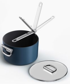 Space Folding Handle Ceramic Non-stick 5.4 Qt. Blue Saucepan & Lid