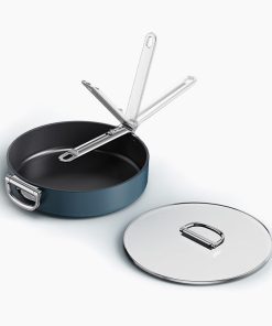 Space Folding Handle Ceramic Non-stick 3.5 Qt. Blue Sauté Pan & Lid