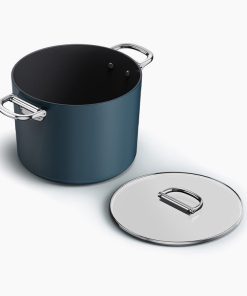 Space Folding Handle Ceramic Non-stick 8.5 Qt. Blue Stock Pot & Lid