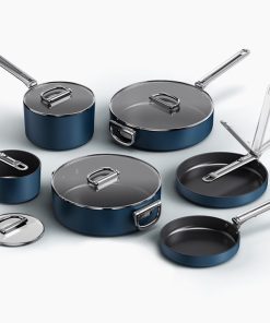 Space Folding Handle Ceramic Non-stick 10-piece Blue Cookware Set