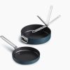 Space Folding Handle Ceramic Non-stick 2-piece Blue Pan Set