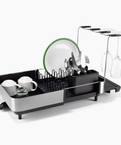 Extend™ Steel Plus Expandable Black Dish Drainer with Wine Glass Rack